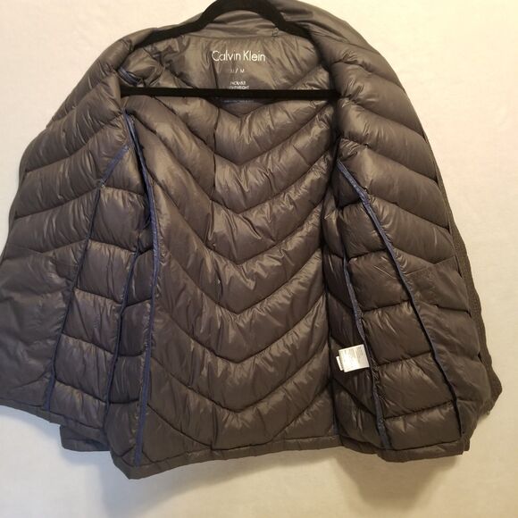 Calvin Klein Womens Medium Coat Dark Gray Packable Down Puffer Classic Basic - Picture 5 of 10